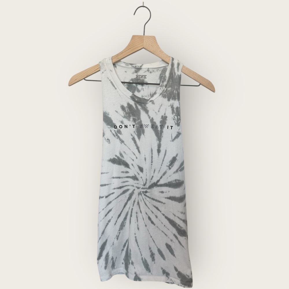 Victoria’s Secret Pink Medium Grey & White Tie Dye Don’t Sweat It Twist Back Top
